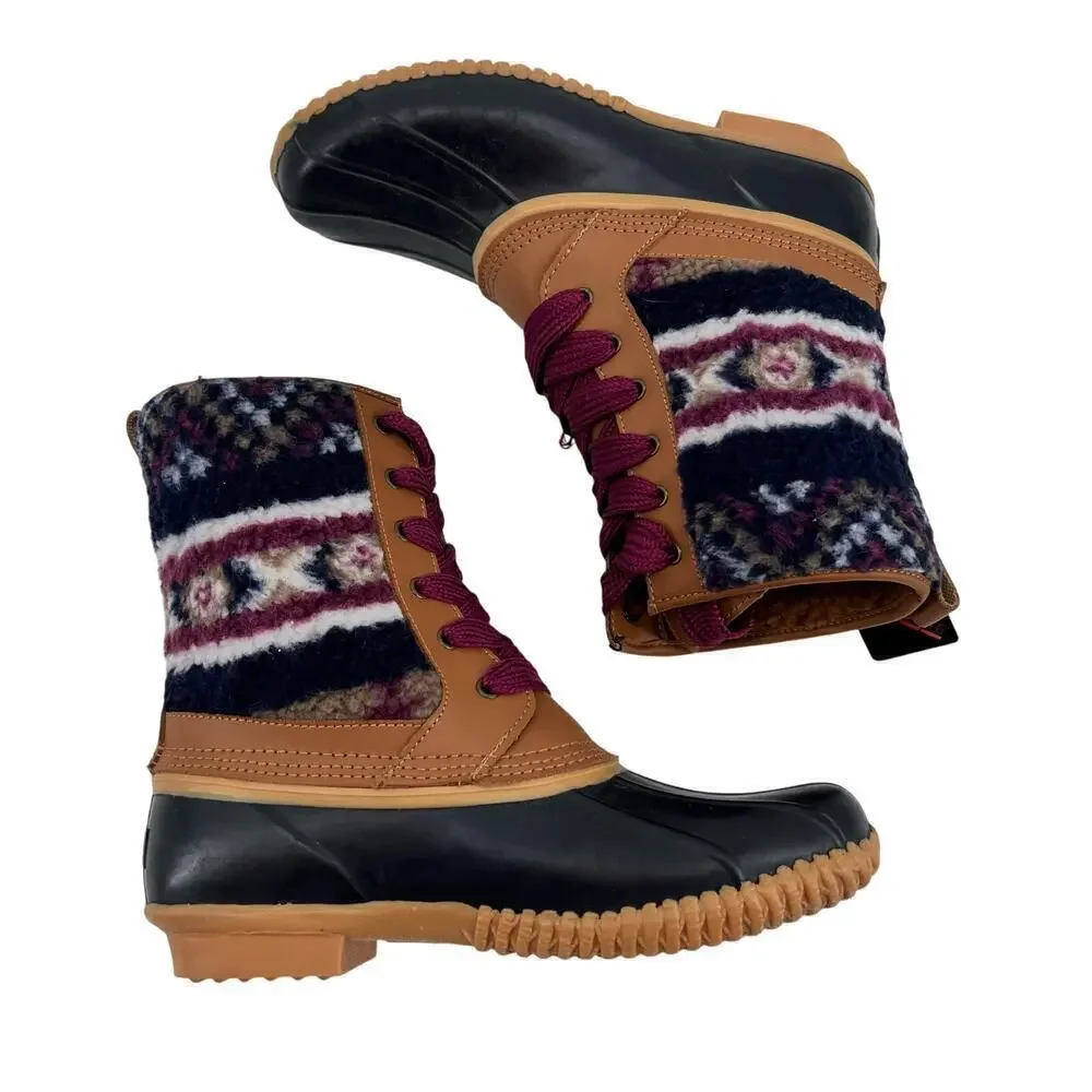 NEW Lands End Insulated Sherpa Fleece faux fur Lined Duck Boots Women's size 7.5